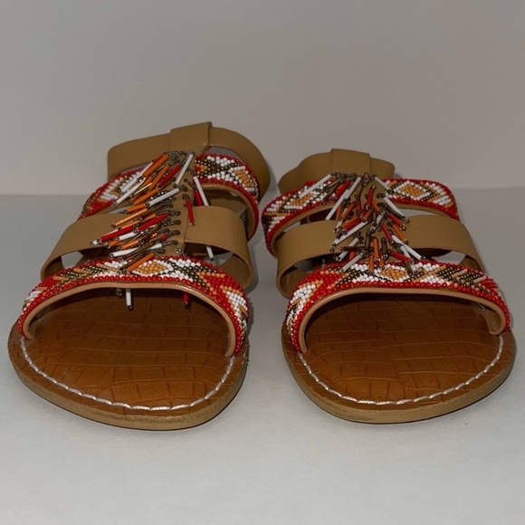 Pre-Owned Brown/Orange Comfortview Priscilla Beaded Slingback Sandals Size 8.5 - Picture 2 of 6